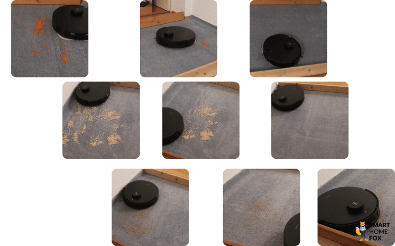 Das Saugtest-Ergebnis des ECOVACS DEEBOT T30S COMBO COMPLETE auf dem Teppich ist übersichtlich zu sehen.